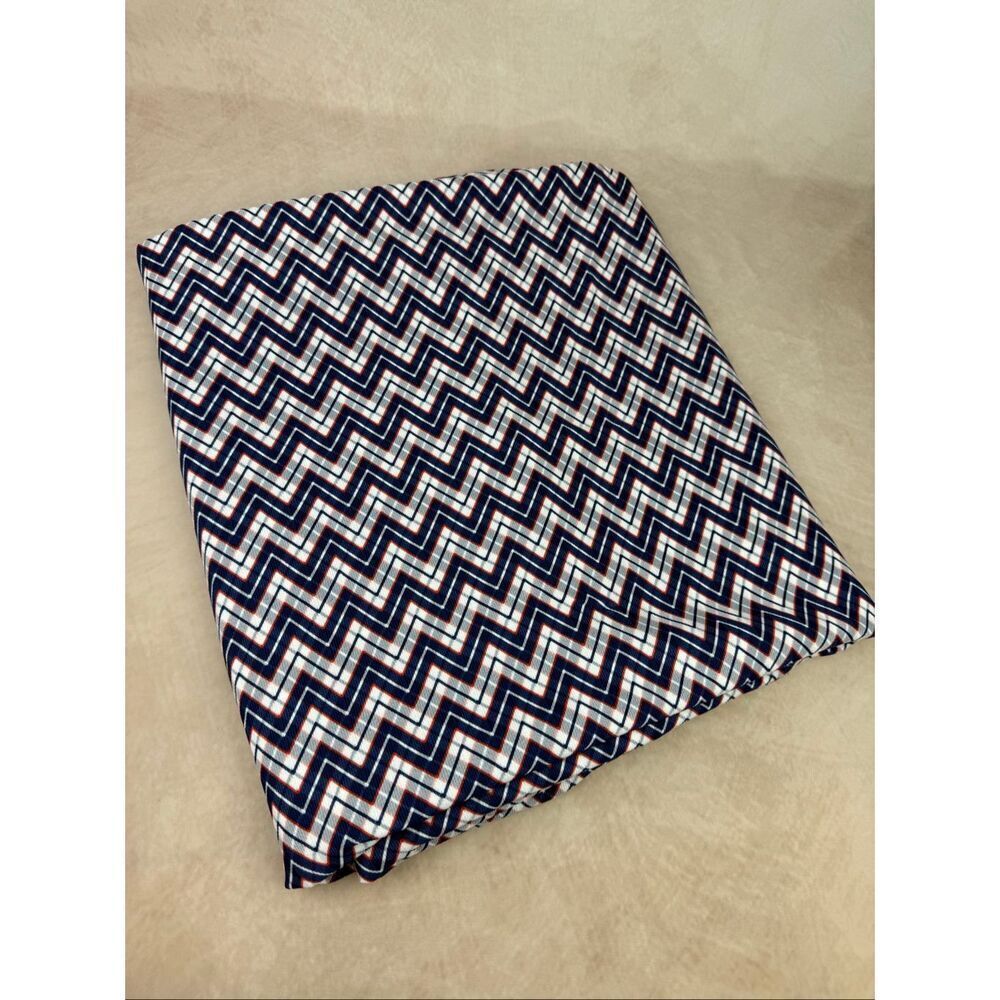 Vintage Double Sided Polyester Fabric 66x100” Red White and Blue Chevron Plaid